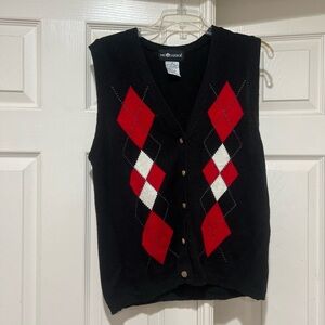 Sag Harbor Y2k Vintage Academia Librarian Professor Nerdy Black Red Sweater Vest
